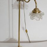 Tulip lamp in glass and bronze, adjustable, art deco 1920