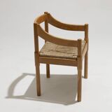 Set of 4 straw and wood chairs, Vico Magistretti, Cassina, 1960s