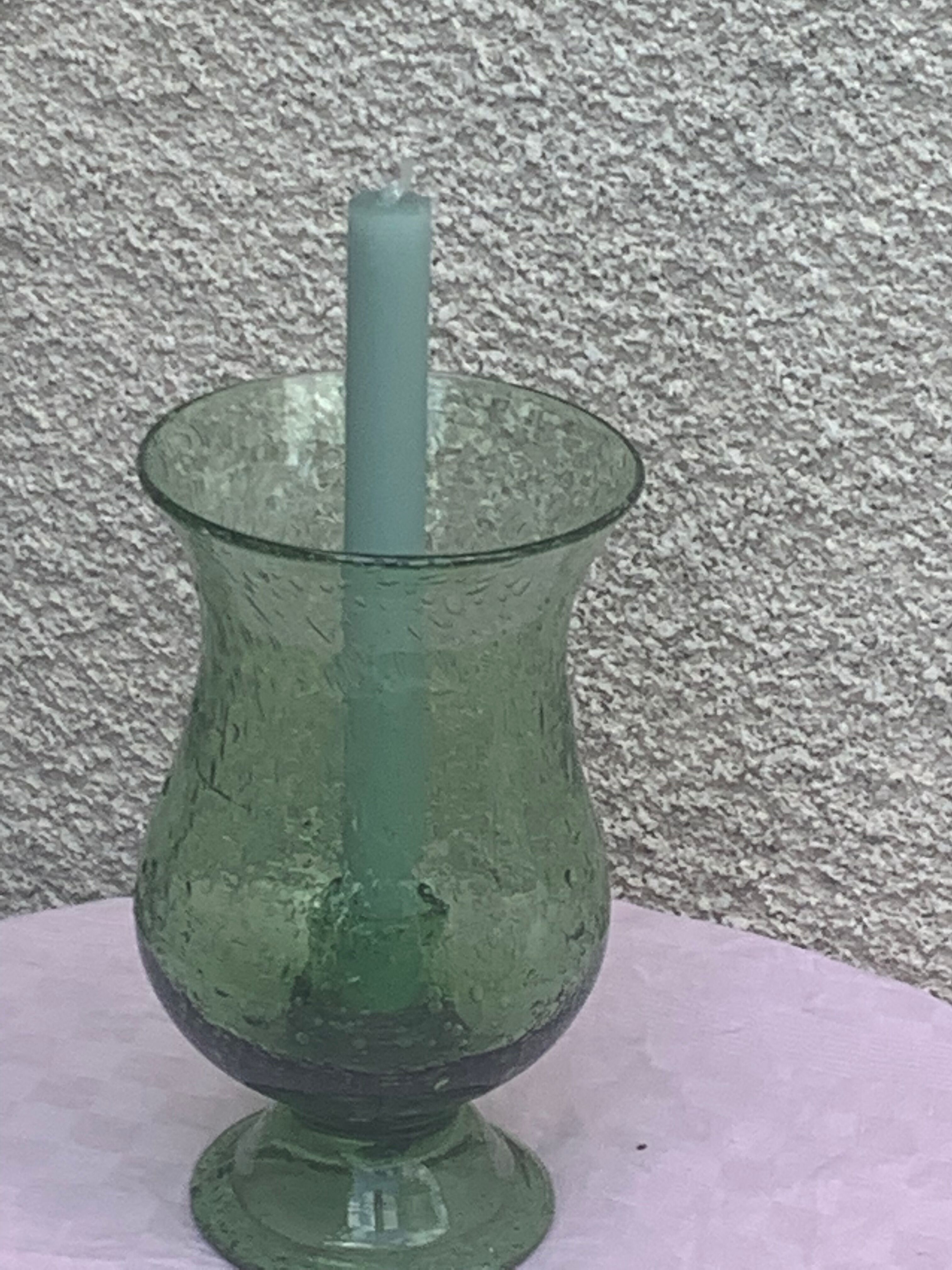 Photophore en verre soufflé et bulle de la verrerie de biot vert signé