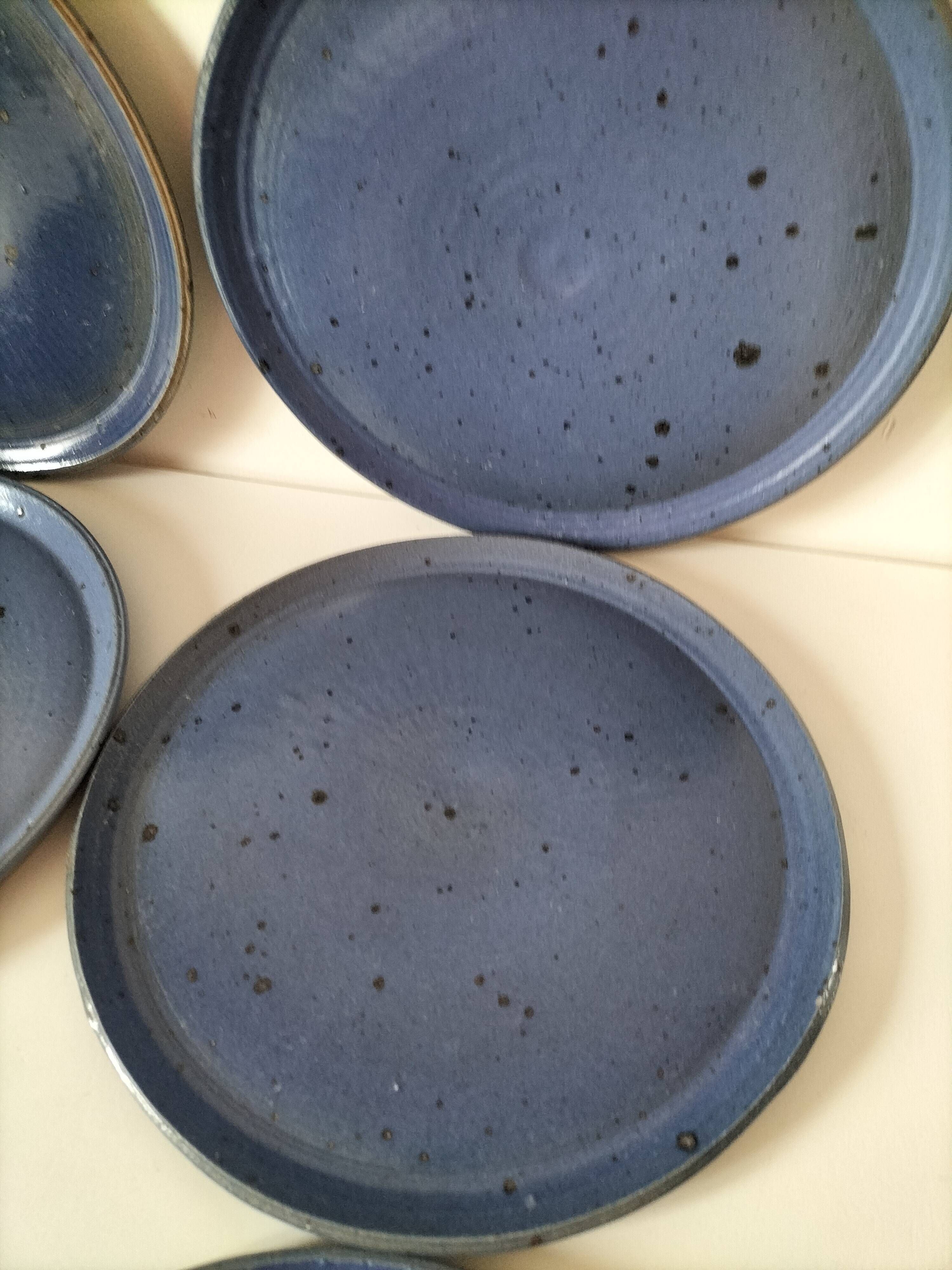 6 speckled midnight blue stoneware dinner plates