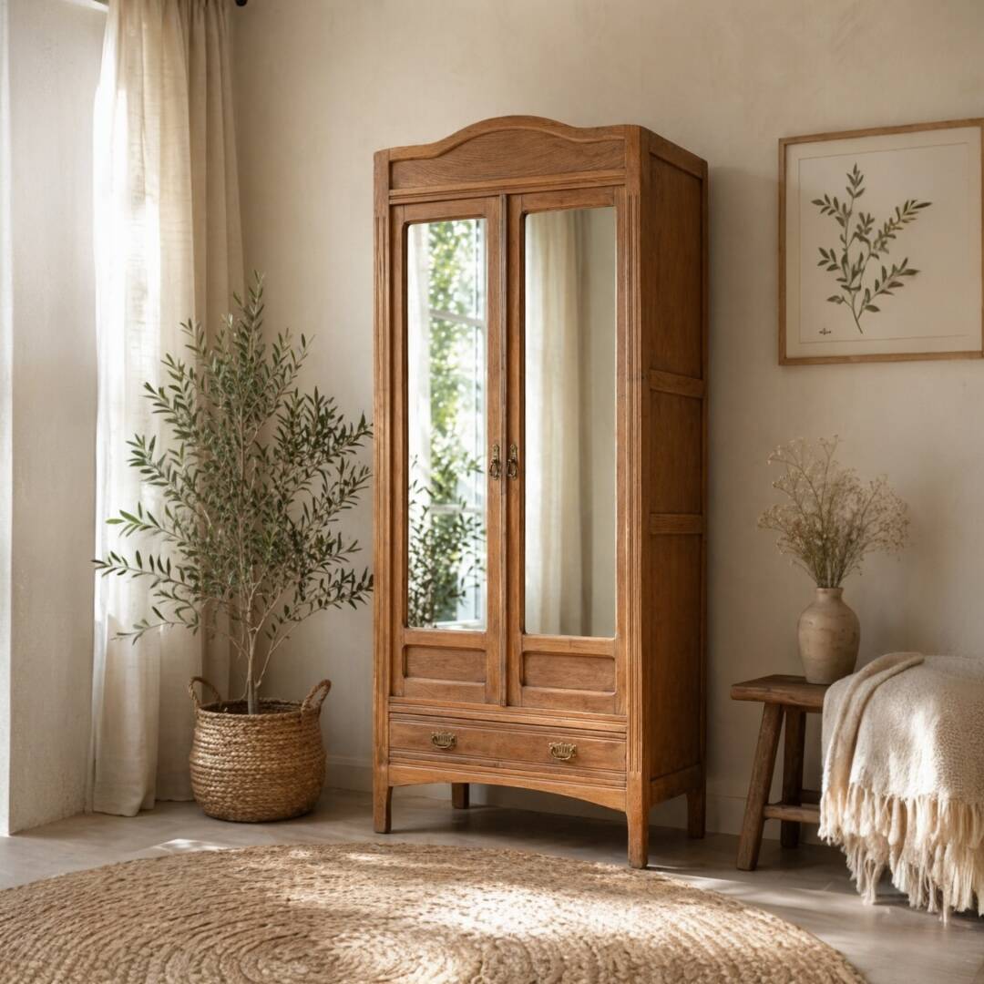 Armoire parisienne d’hôtel miroirs biseauté chêne brut 1920