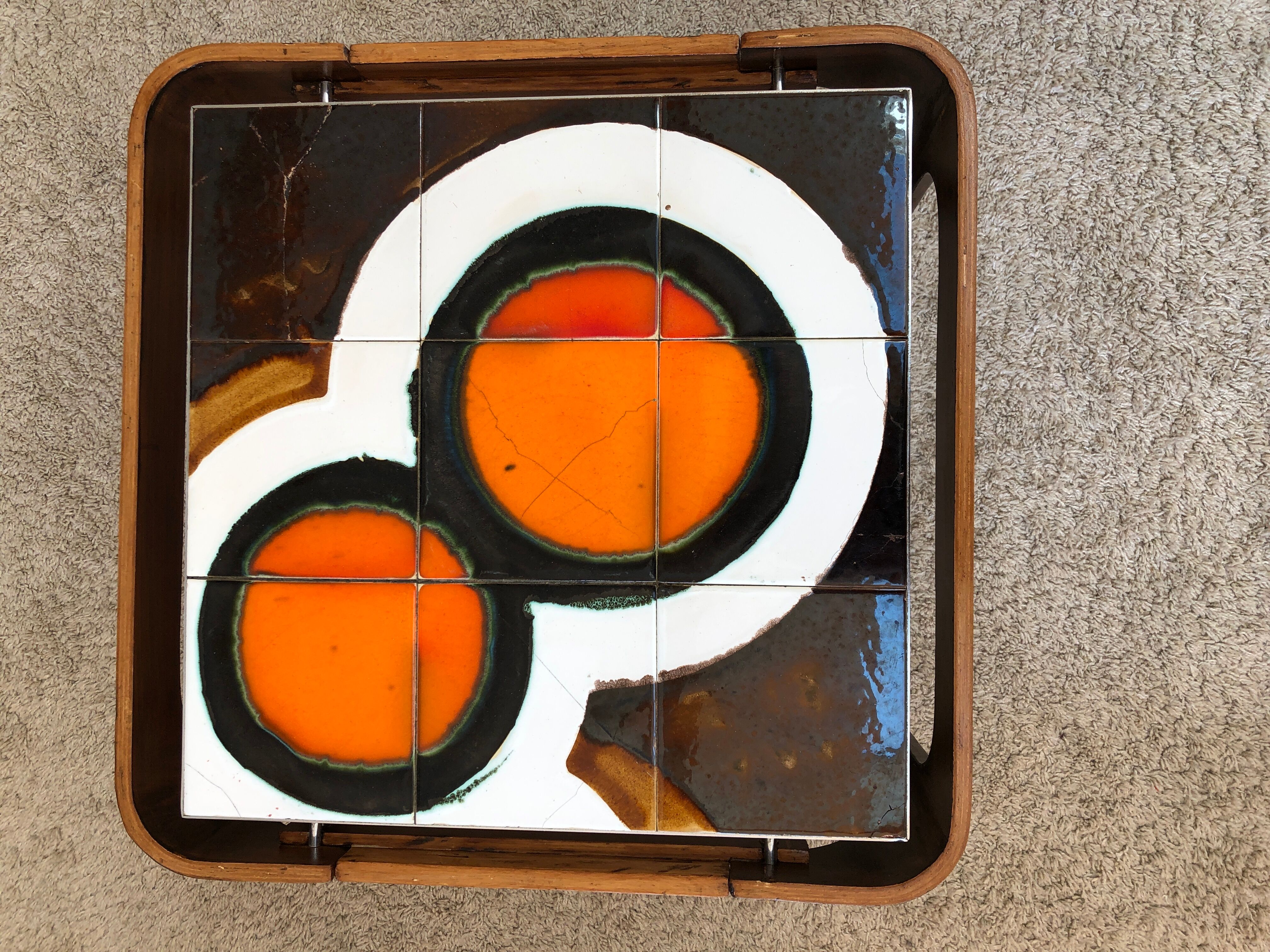 70's teak and ceramic coffee table