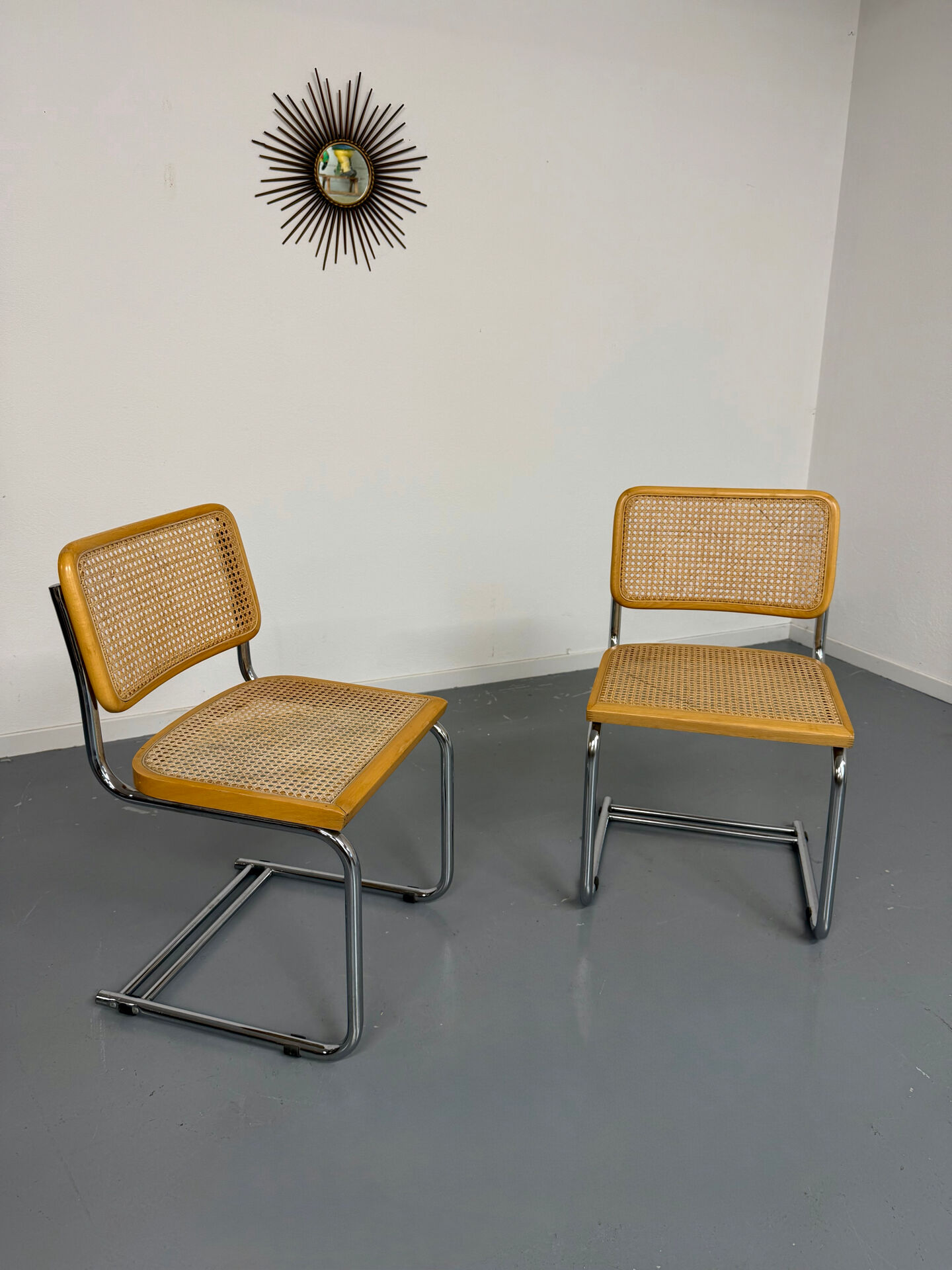 Set of 2 Italian cantilever chairs in cane Cesca 1970s,