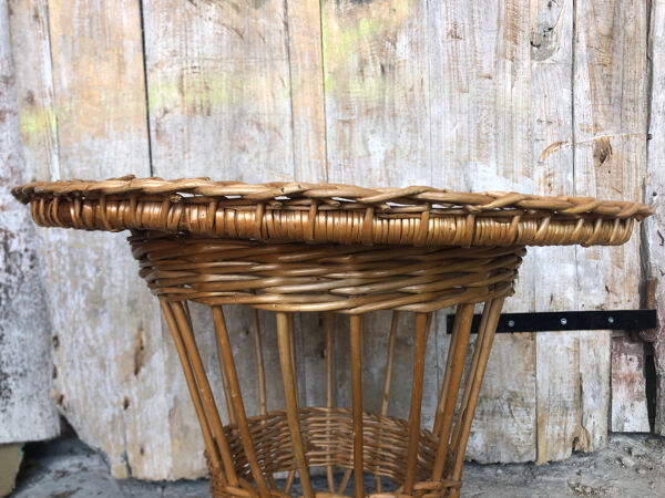 Table basse diabolo en osier tressé vintage #a040