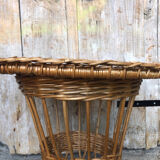 Table basse diabolo en osier tressé vintage #a040