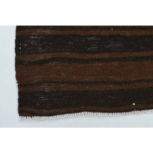 1970s vintage Turkish Oushak handmade wool cotton brown runner rug 170x317