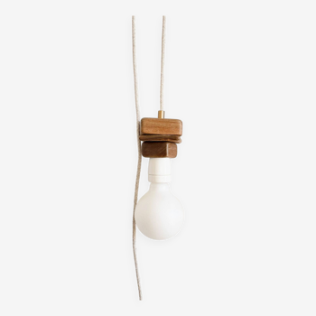 Wooden portable lamp with linen cable