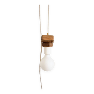 Wooden portable lamp with linen cable