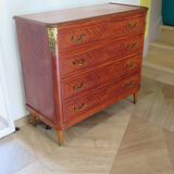 Louis XVI chest of drawers - Bronze - Butterfly wood veneer marquetry - 1930