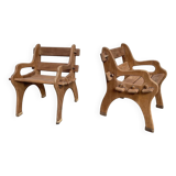 Paire de fauteuils brutalistes en teck