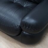 3-Seater black leather Sapporo sofa by Mobil Girgi 1970s