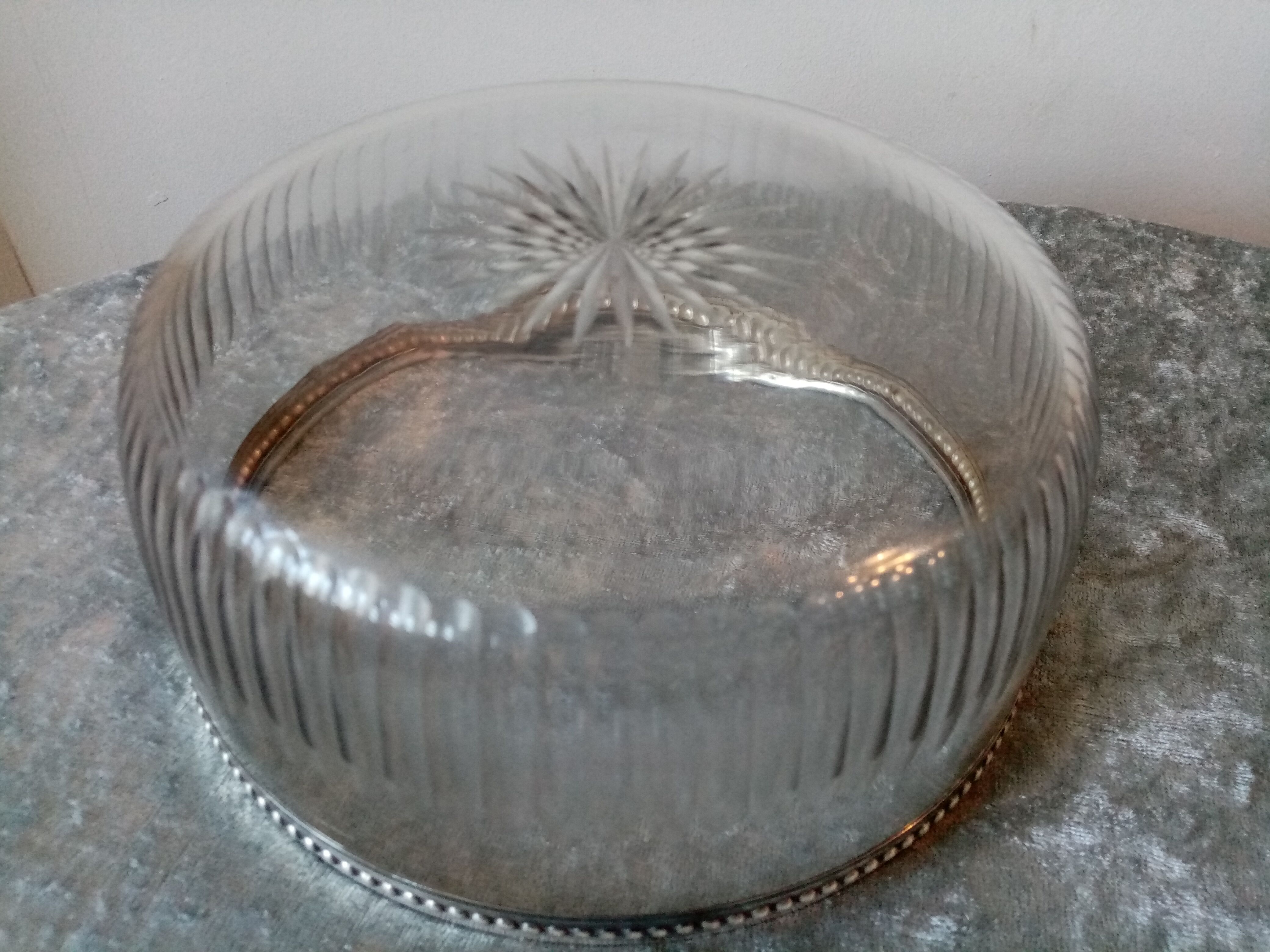 Old crystal salad bowl cut and mount solid silver poincon minerva, baccarat