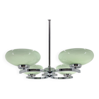 Lustre en chrome et verre vert des années 1960, restauré