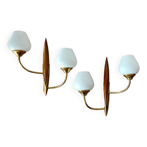 paire d'appliques bois - laiton