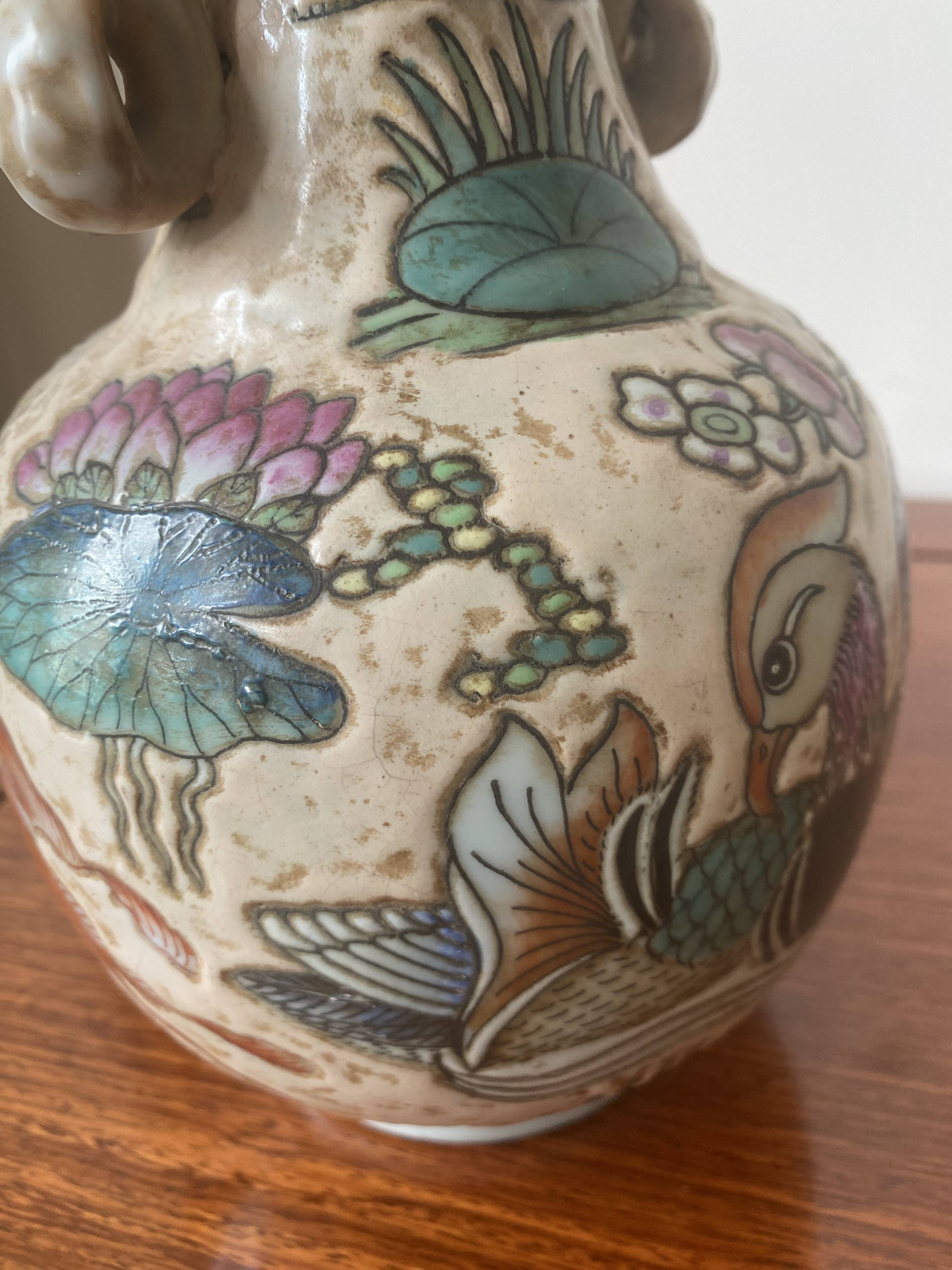 Chinese vase with ducks and goldfish