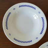 Hollow plates in earthenware Lustucru décor vintage checkerboard blue tiles