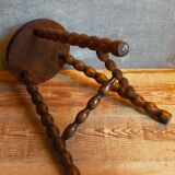 Tripod stool solid wood turned vintage