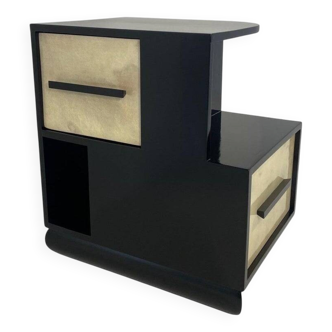 Italian Art Deco Parchment and Black Lacquer Cabinet, 1940s