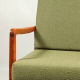 Fauteuil vintage avec coussins et boucles vertes en bois, 1980