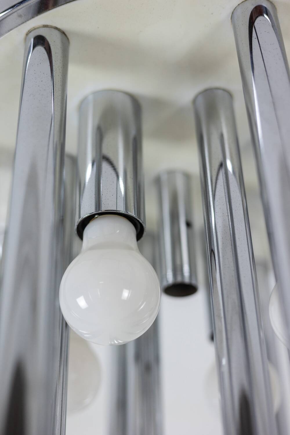 Murano glass and chrome metal chandelier. 1970s.