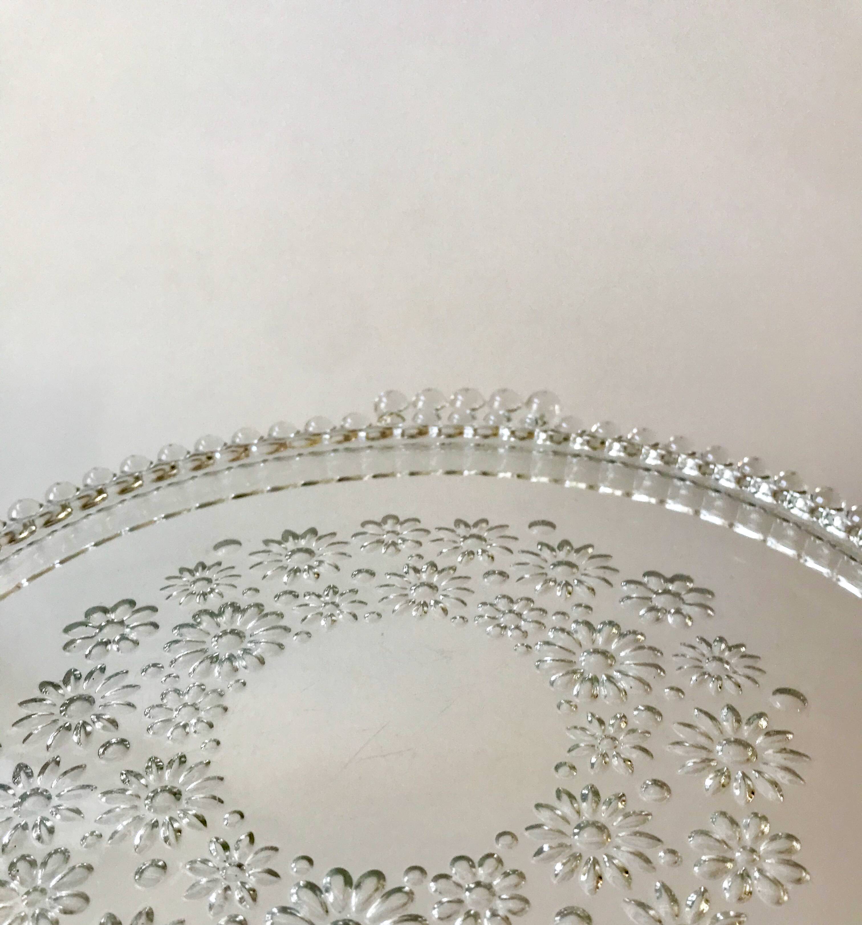 1950s beaded and flowered molded glass tray