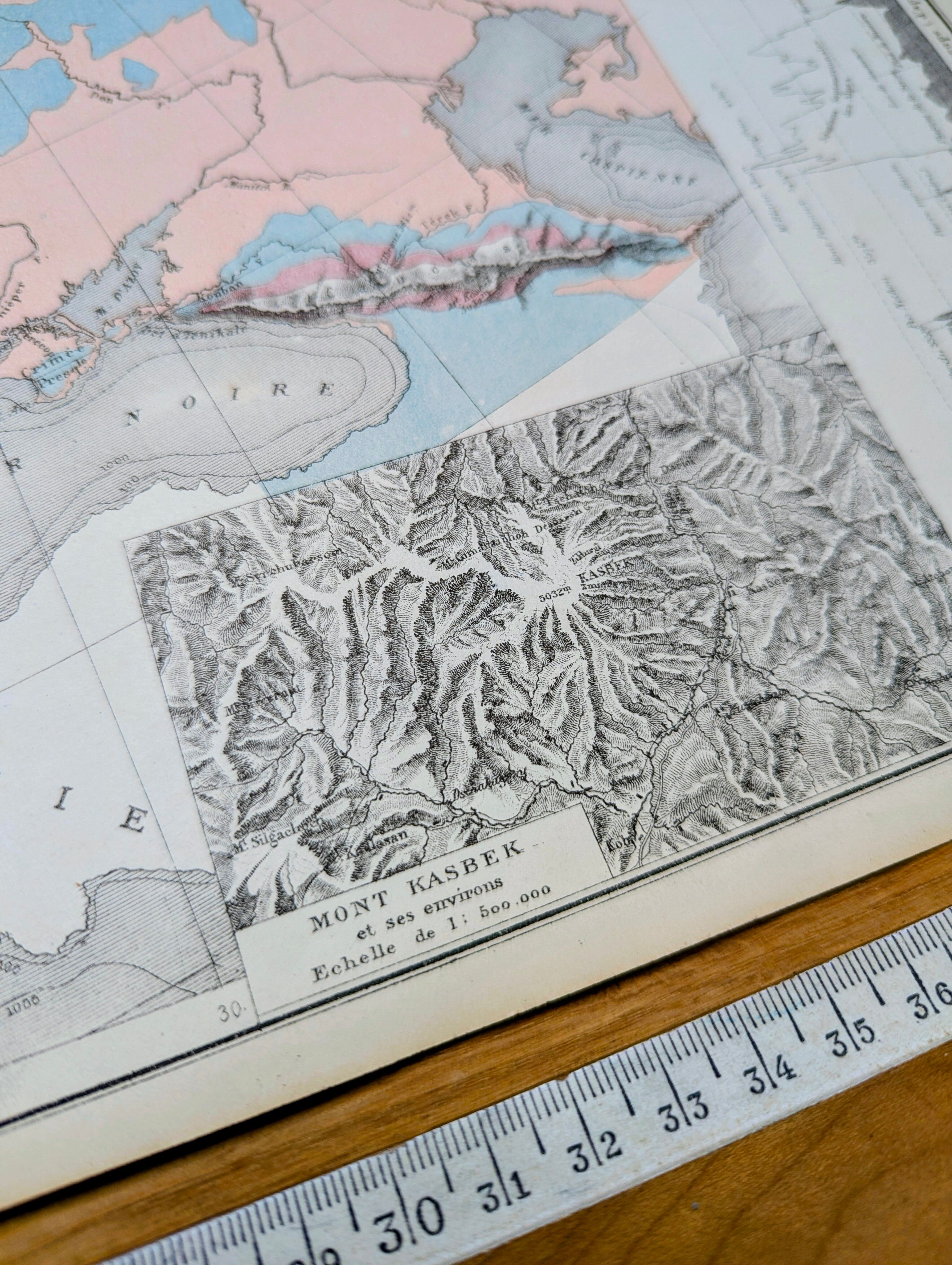 Europe and its reliefs, original map printed in 1879.