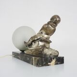Lamp, Art Deco sled base night light in spelter on marble base