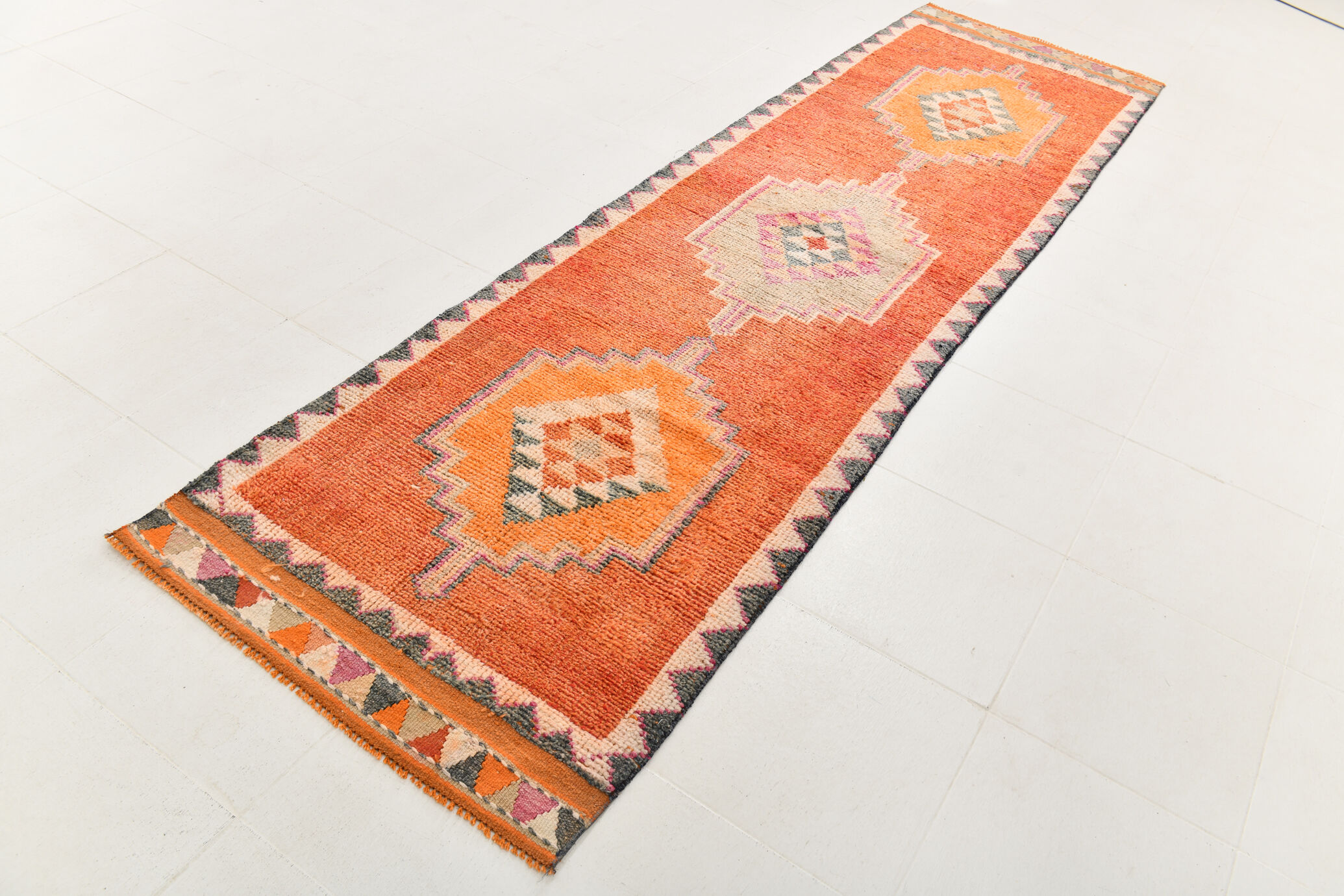 3x11 Peach Orange Handmade Wool Runner Rug, 95x337Cm