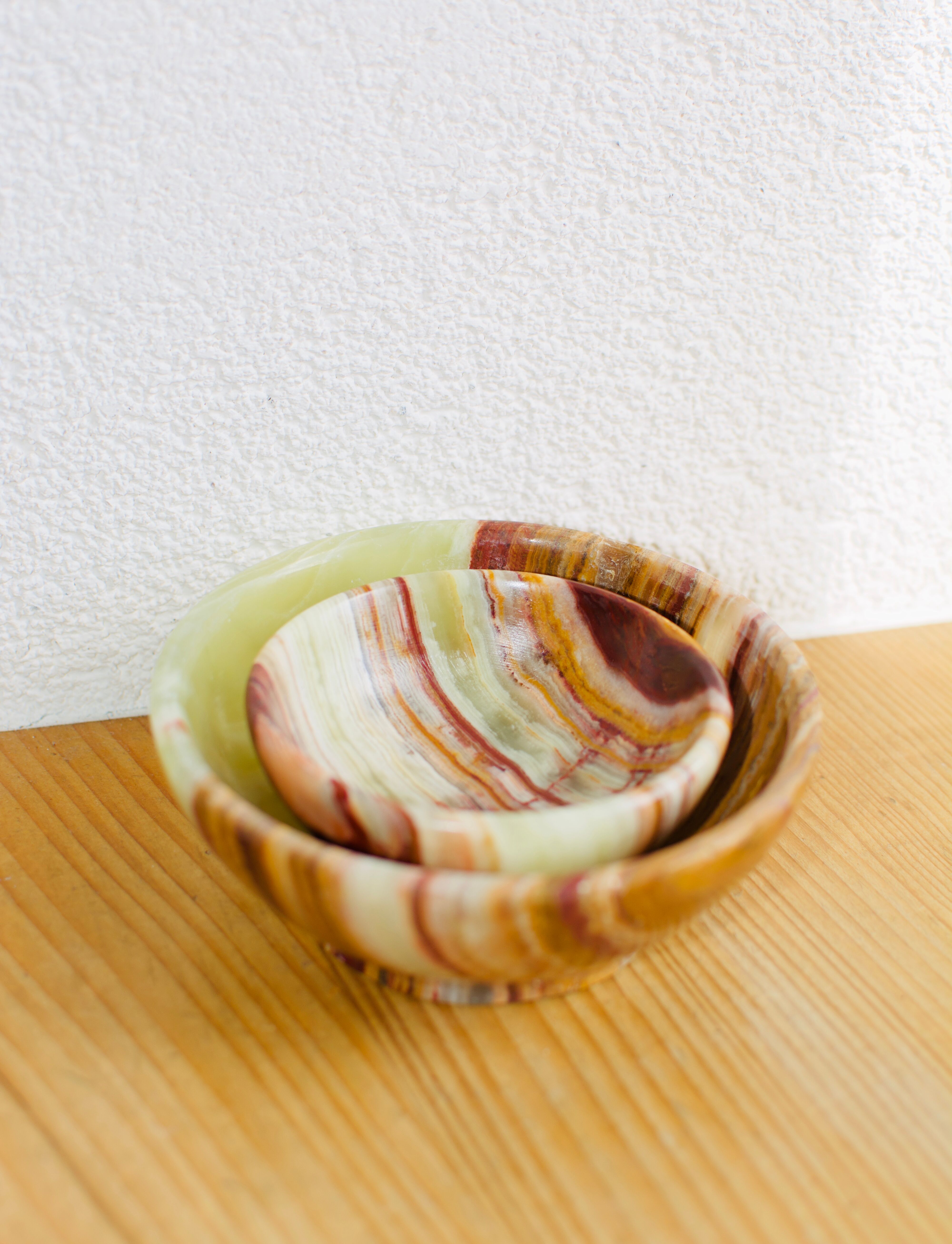 Duo of onyx marble bowls