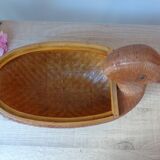 Vintage Chinese wicker duck – woven basket from the 1970s with a lid.