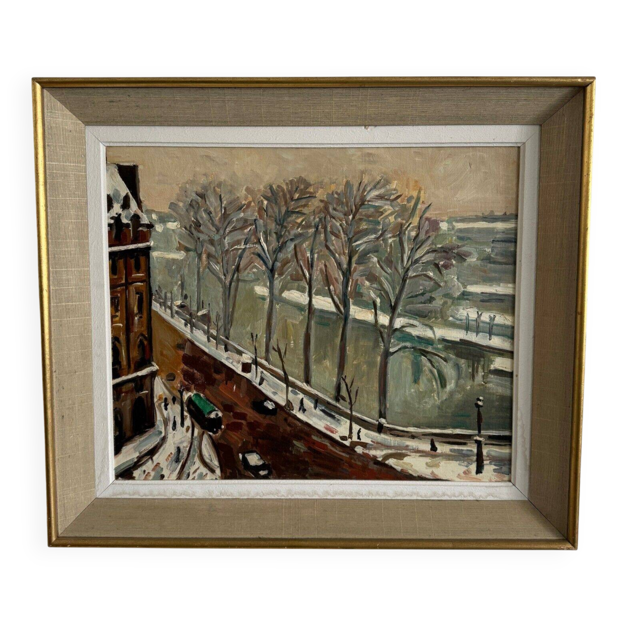 Oil on canvas boulevard scene in Paris 20th century in the style of Marquet