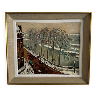 Oil on canvas boulevard scene in Paris 20th century in the style of Marquet