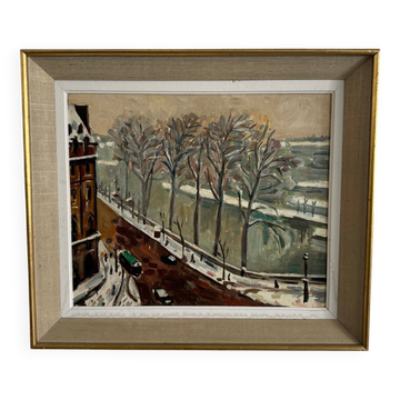 Huile sur toile scène de boulevard à Paris XXe dans le goût de Marquet