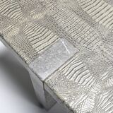 1970s Faux Crocodile Skin and Marble Coffee Table