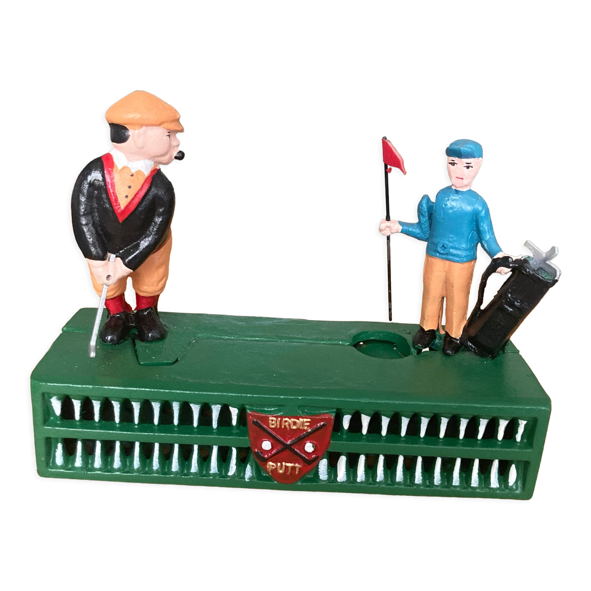 Mechanical piggy bank - golfers - vintage