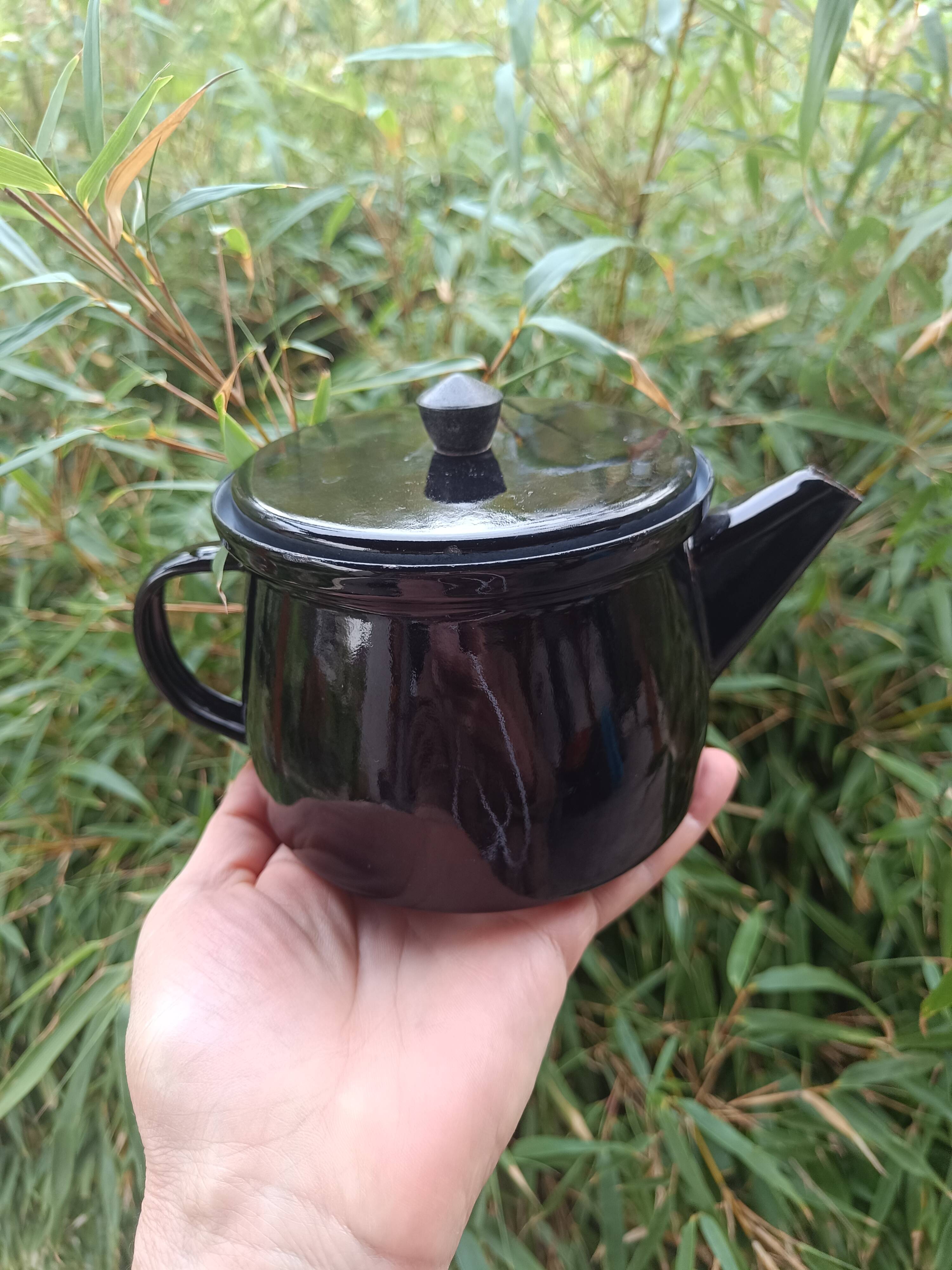 Enamelled tin teapot