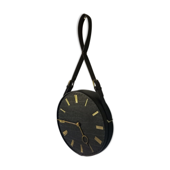 Midcentury wall clock in leather