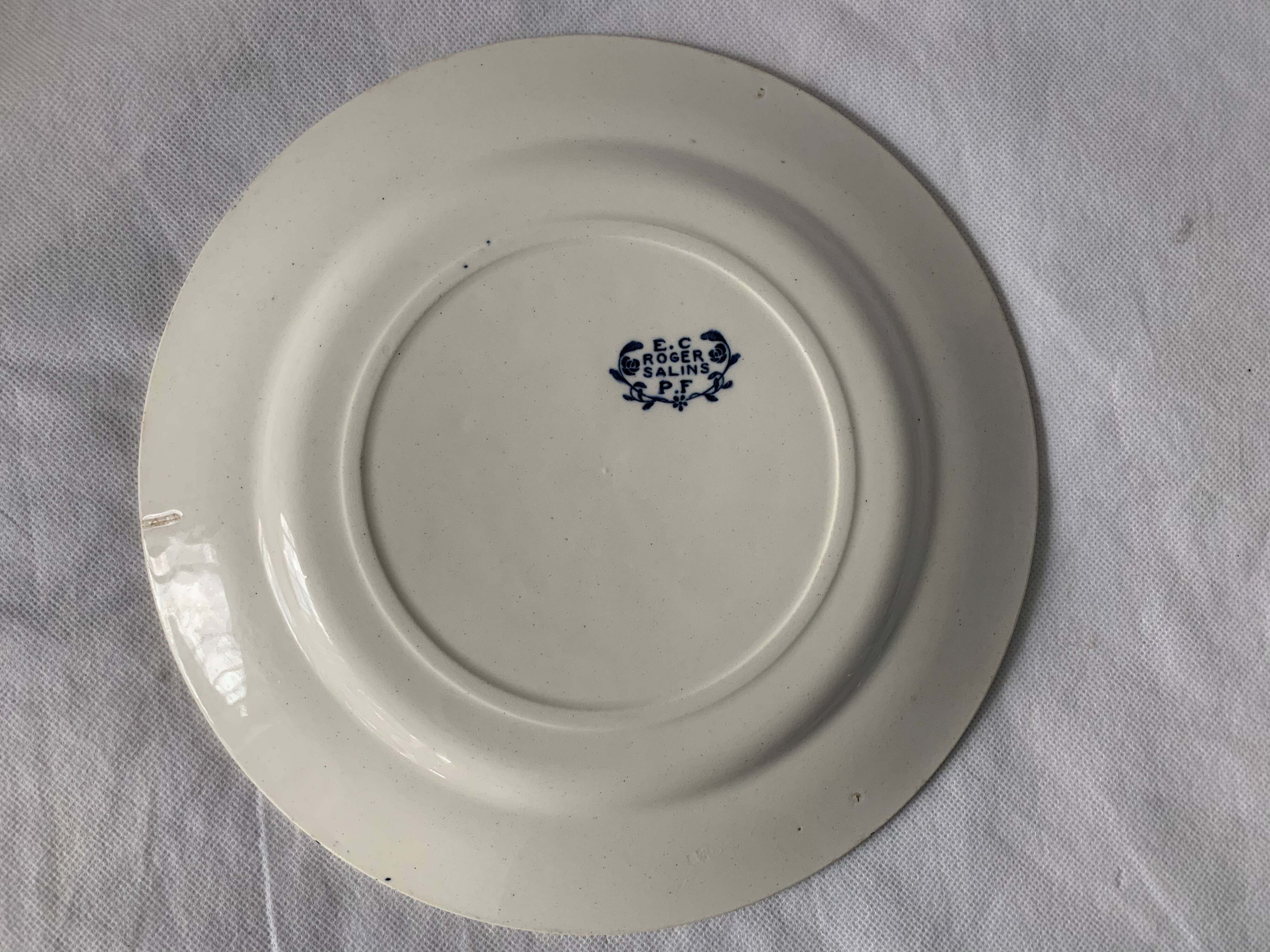 Lot of 8 flat plates and 8 hollow plates in ancient blue salins earthenware