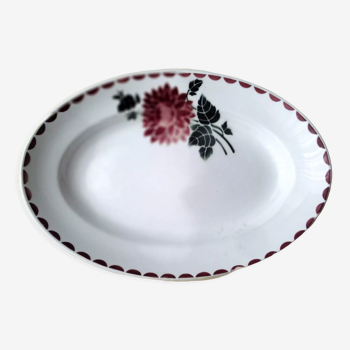 Vintage half-hollow oval dish in faience of Saint Amand