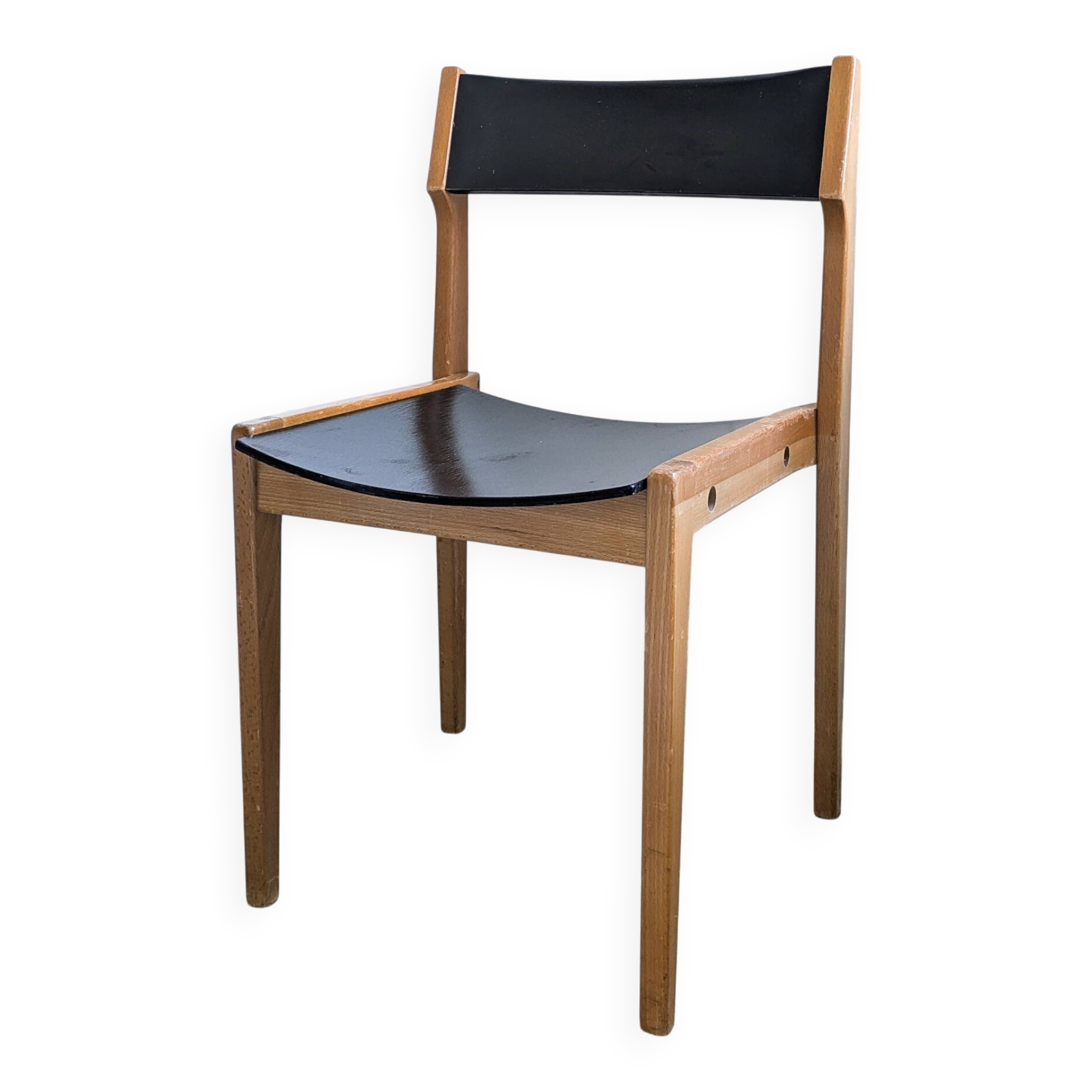 Chaise empilable vintage design danois en bois noir style scandinave Mid-Ce