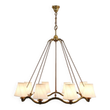 Large Viennese Modernism curved brass wave chandelier by Hugo Gorge, 1940s