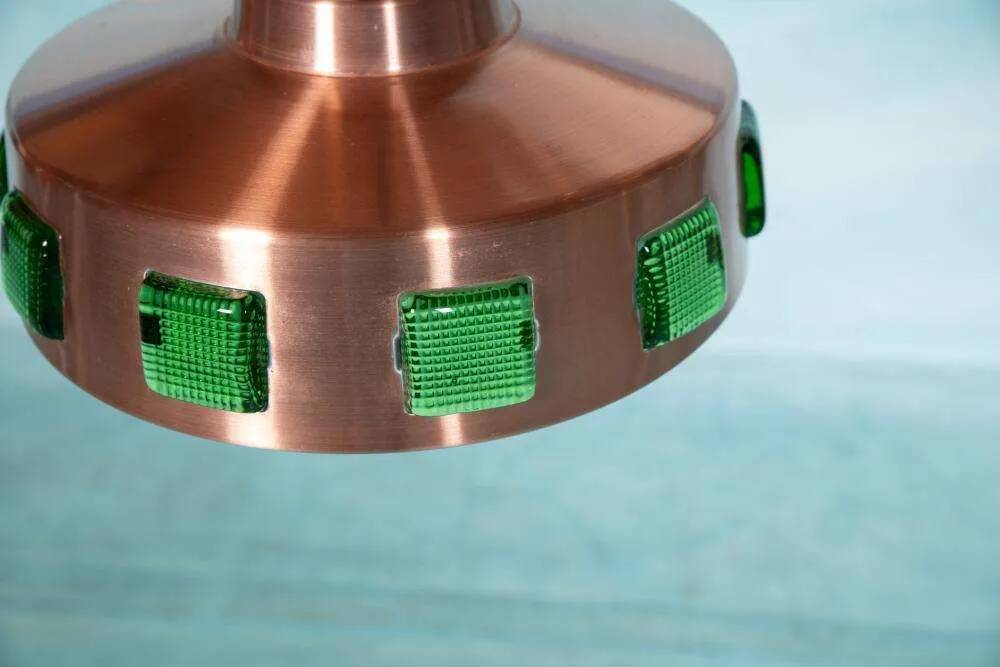 Space Age hanging lamp in coloured glass, vintage Scandinavian lamp.