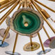 Italian-designed "Sputnik" Ceiling Lamp with Agate Stone Sections and Brass