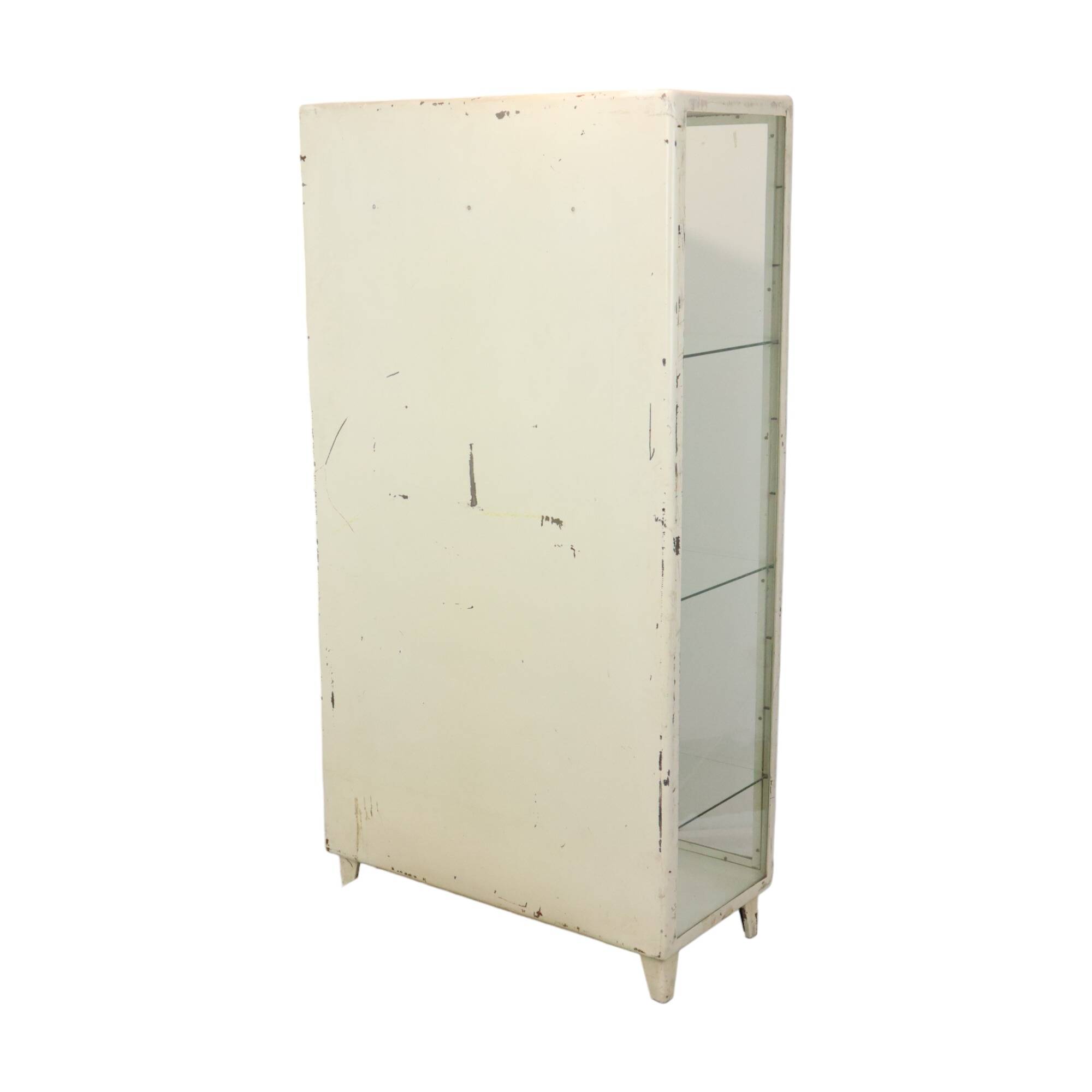 Old metal pharmacy cabinet medicine cupboard glass industrial 1950s