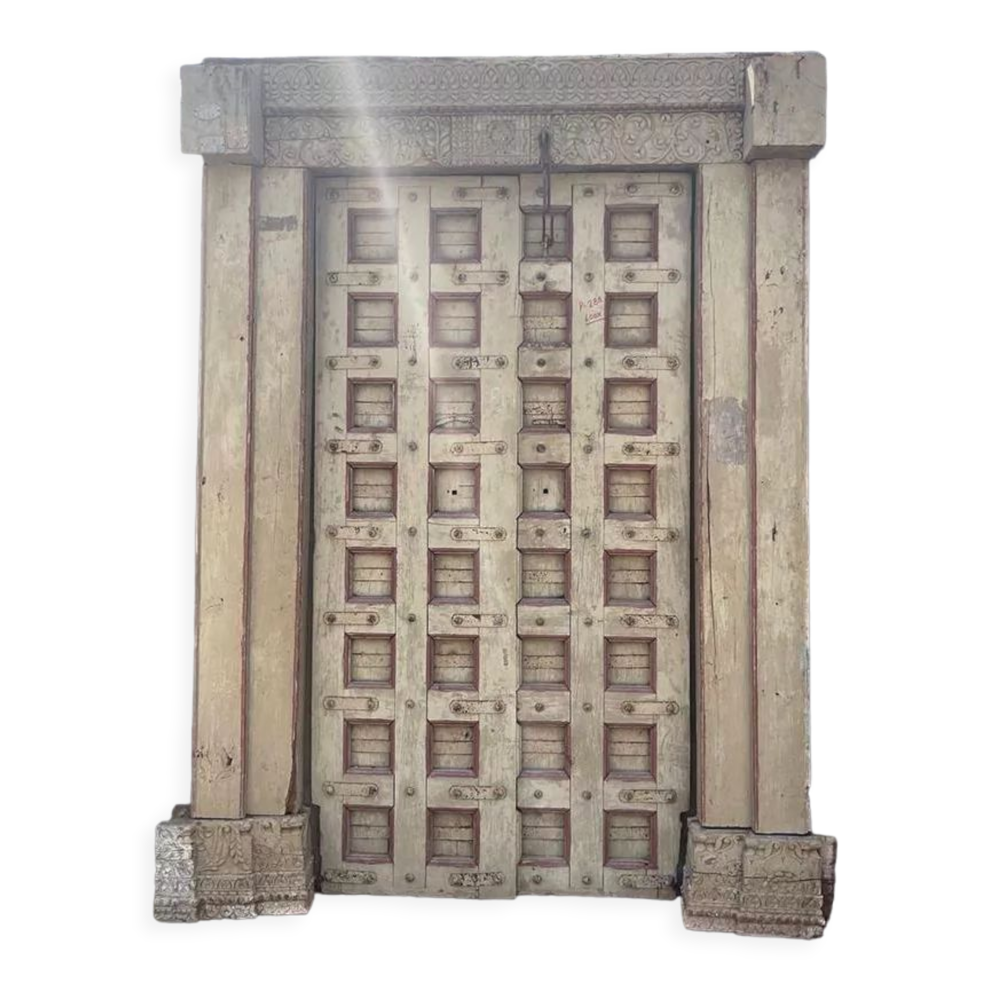 Old Indian door in old teak, piece and patina of origin