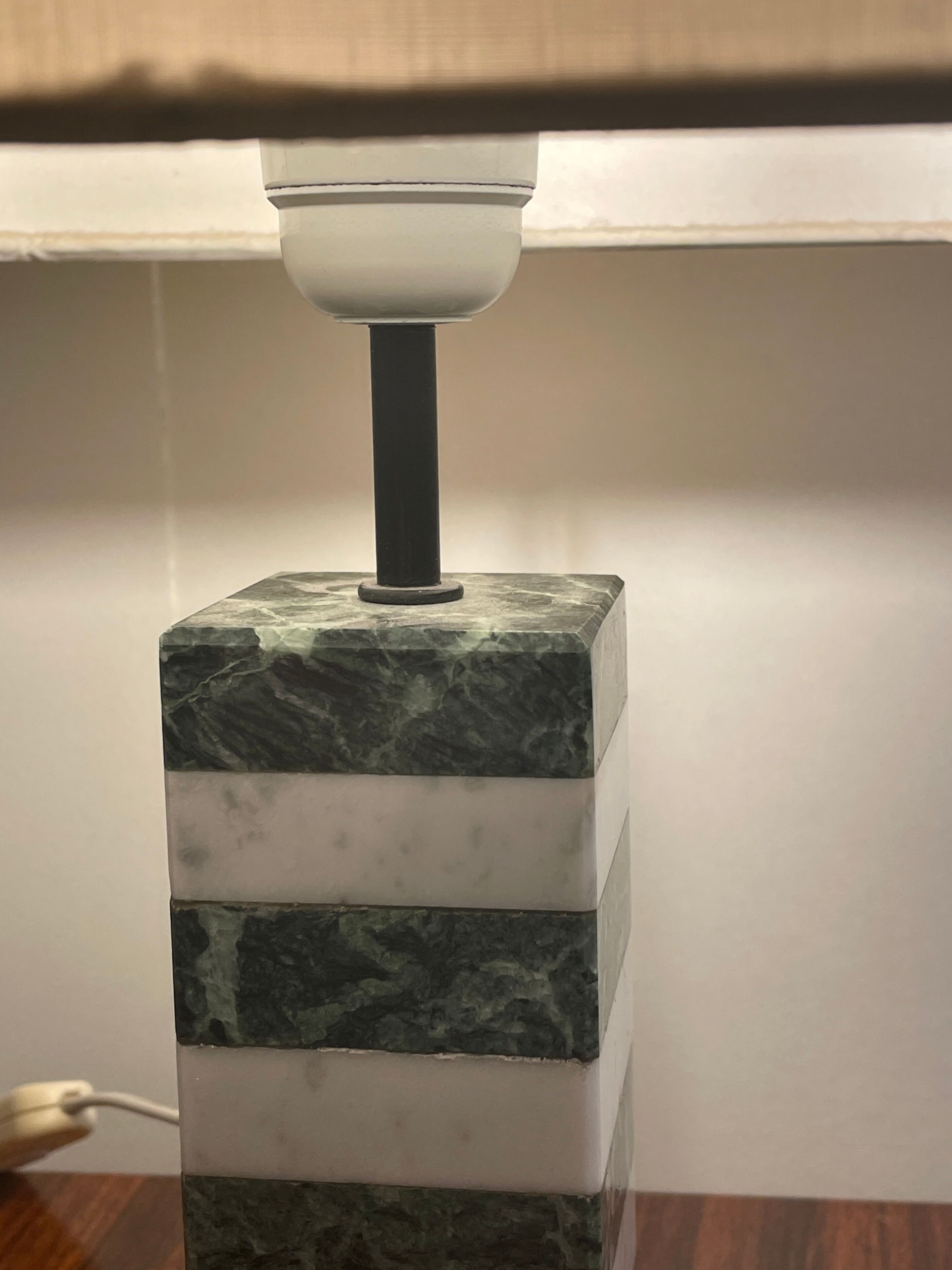 Pair of white and green marble lamps, 1970's