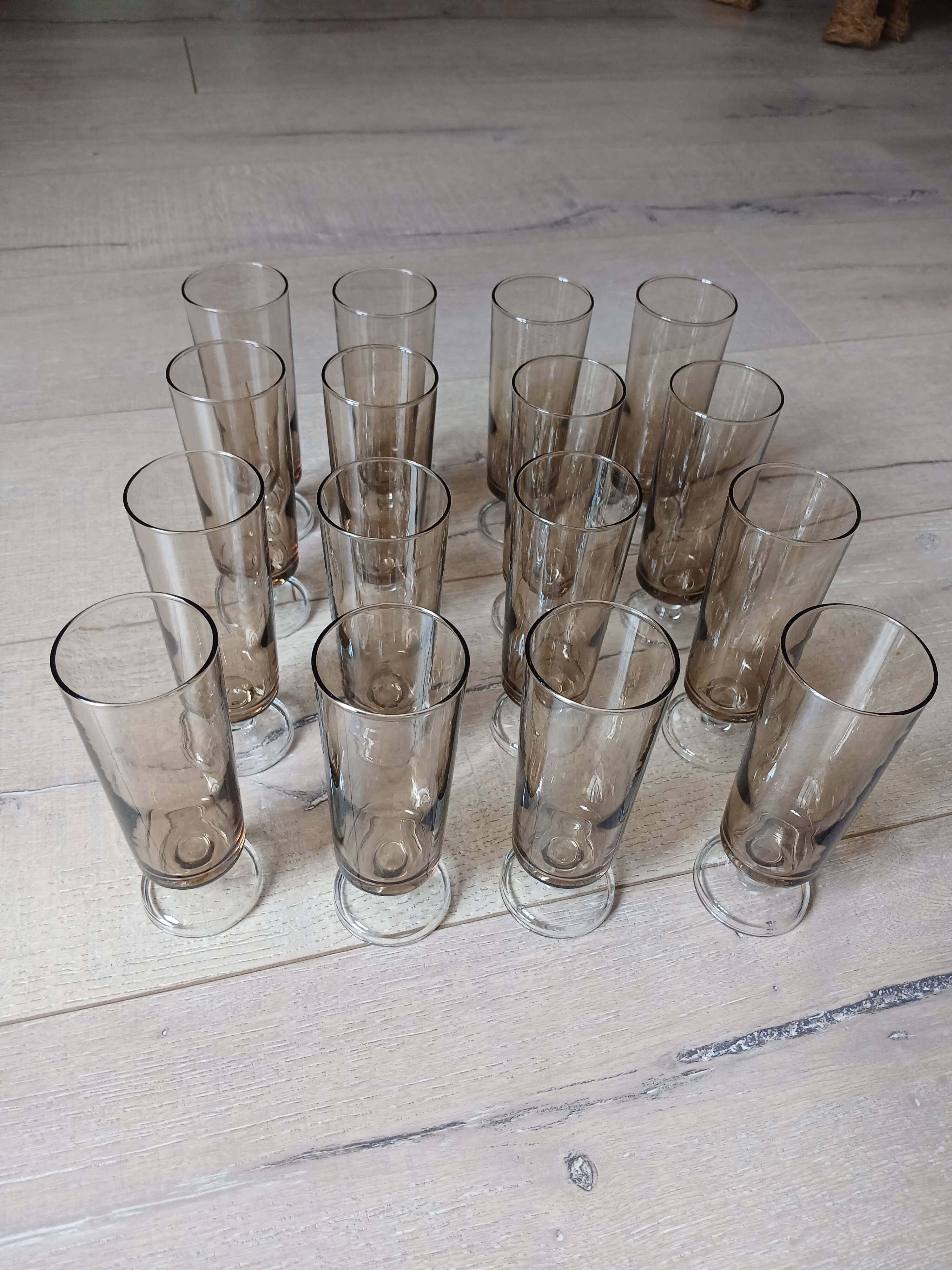 16 vintage smoked glass champagne flutes
