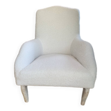 Antique armchair restored in white bouclette fabric