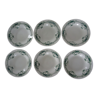 6 assiettes saint Amand faïence ancienne  creuses fruits  art déco vert