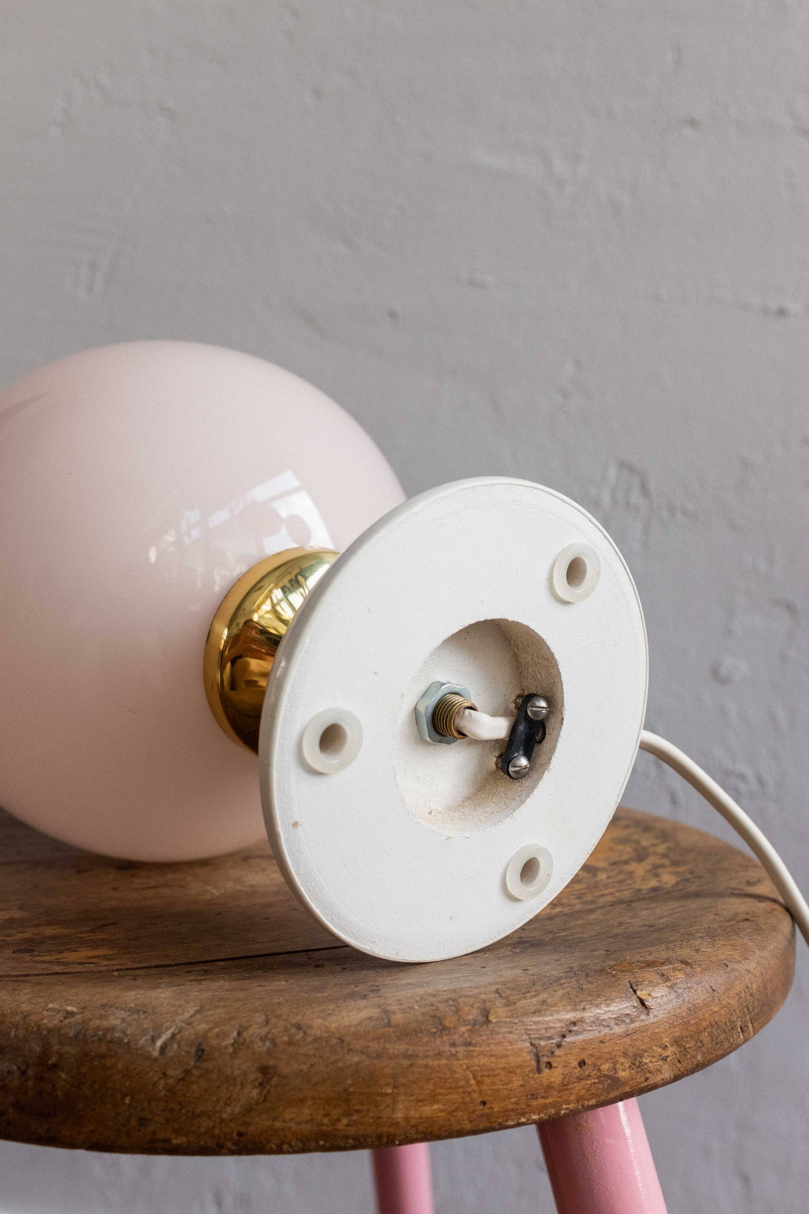 Vintage Czechoslovak Powder Pink Glass Table Lamp, 1970s